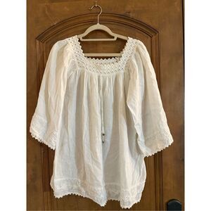 Boho White Embroidered Cover-Up Dress – Bell Sleeves